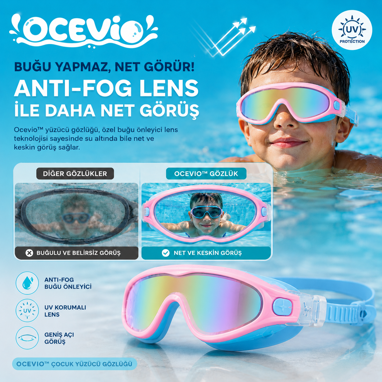 Ocevio™ UV Korumalı Çocuk Yüzücü Gözlüğü