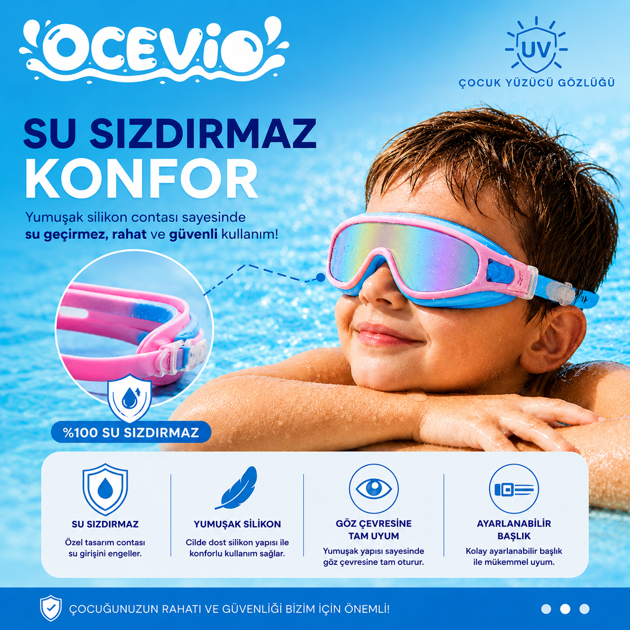 Ocevio™ UV Korumalı Çocuk Yüzücü Gözlüğü