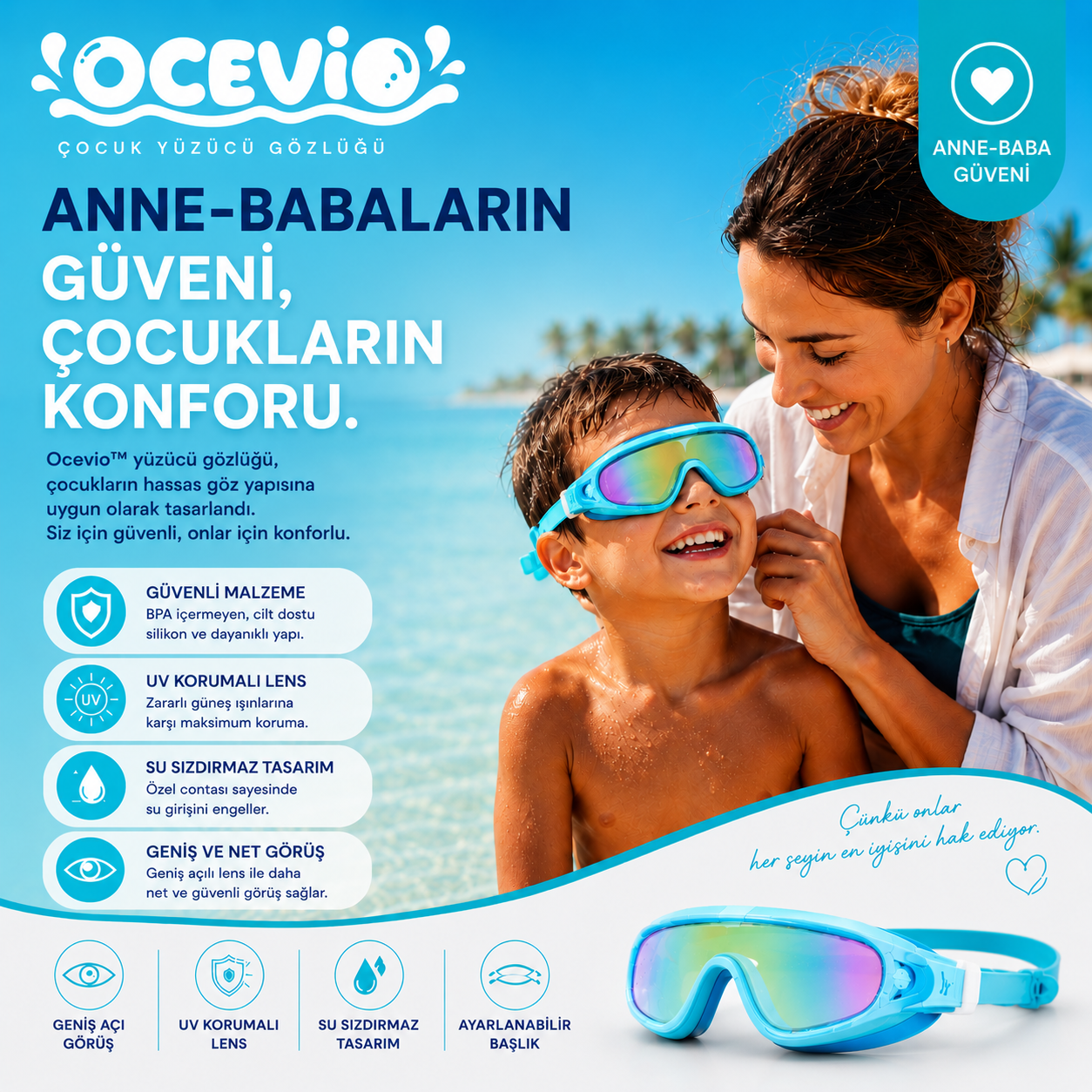 Ocevio™ UV Korumalı Çocuk Yüzücü Gözlüğü