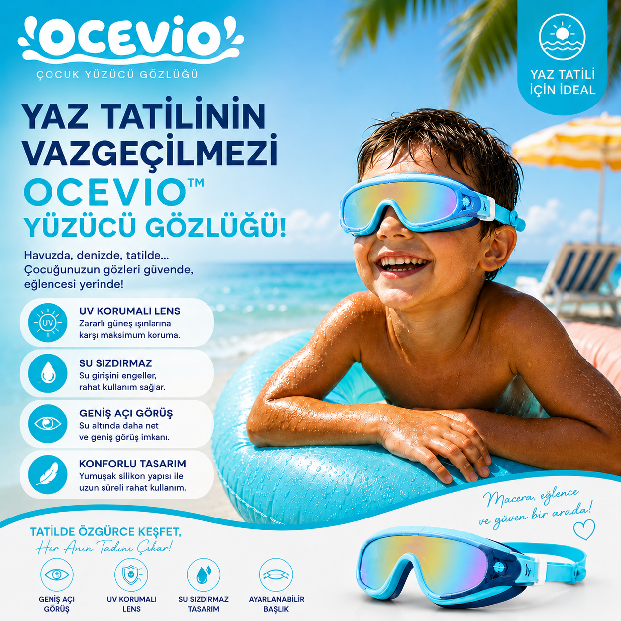 Ocevio™ UV Korumalı Çocuk Yüzücü Gözlüğü